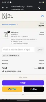 The Birth Poster coupon verification screenshot