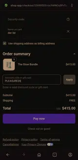 PLEASURE20 coupon verification screenshot