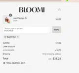 BLOOMI15 coupon verification screenshot