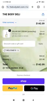 WELCOME10 coupon verification screenshot