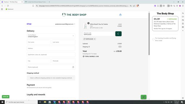 The Body Shop checkout page showing The Body Shop promo code box | Screenshot taken by SimplyCodes community member on Sep 8, 2025
