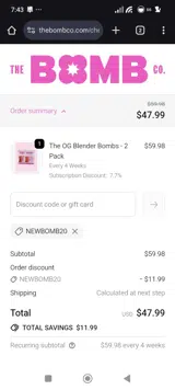 NEWBOMB20 coupon verification screenshot