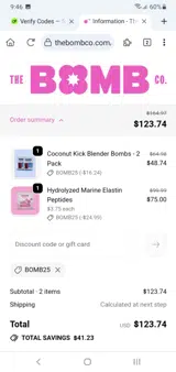 BOMB25 coupon verification screenshot