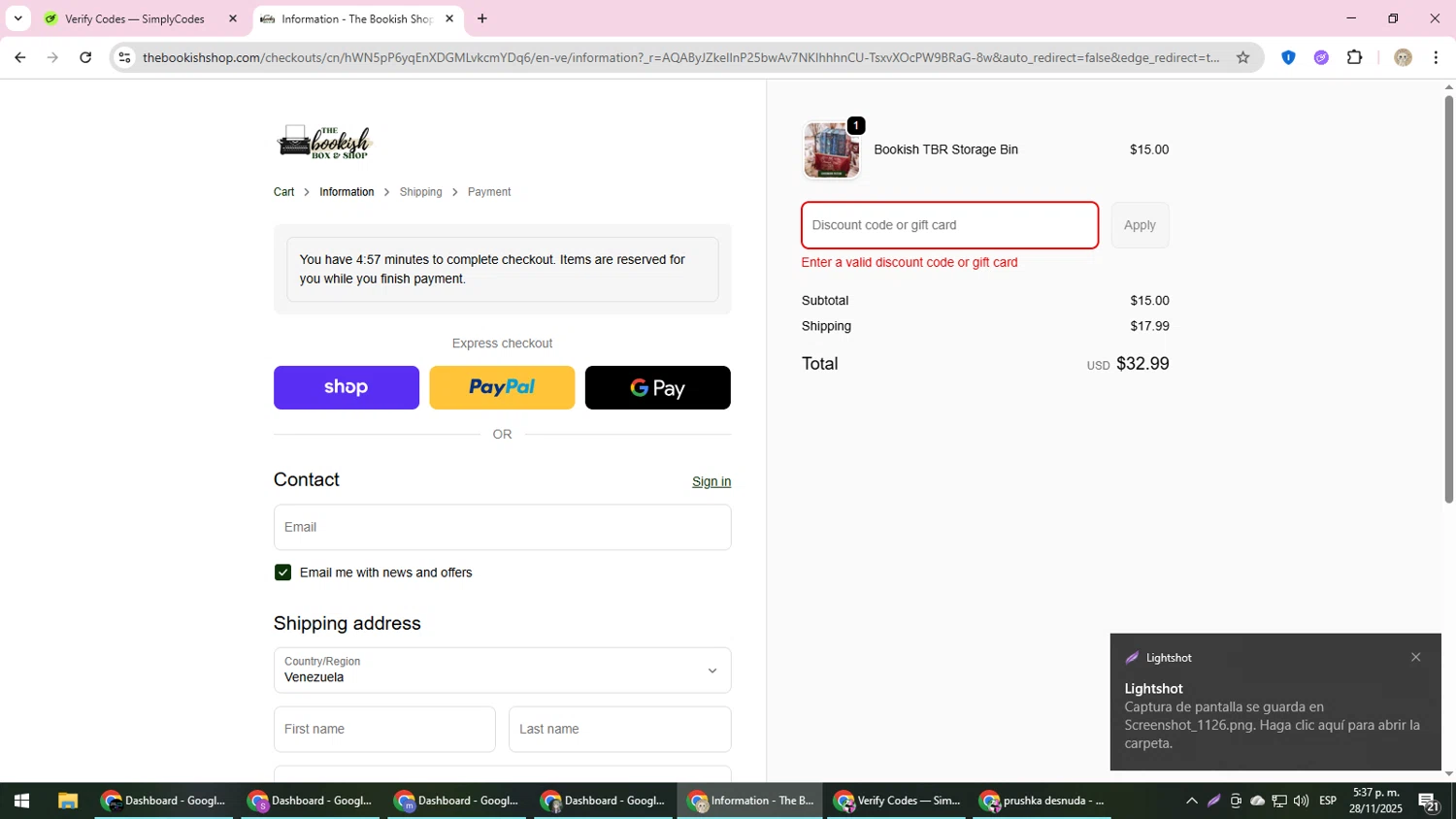 The Bookish Shop discount code screenshot showing code SUBSCRIBER applied at The Bookish Shop checkout page. Uploaded by SimplyCodes community member NobleScholar4826 on Nov 28, 2025