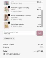 KAYLA15 coupon verification screenshot