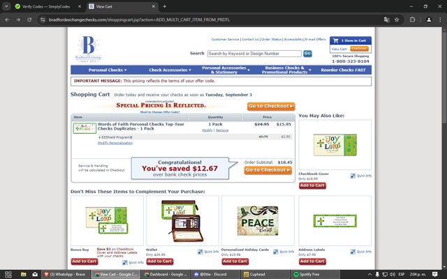 The Bradford Exchange Checks checkout page showing The Bradford Exchange Checks promo code box | Screenshot taken by SimplyCodes community member on Aug 28, 2024