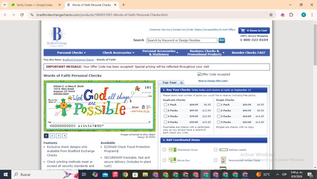 The Bradford Exchange Checks checkout page showing The Bradford Exchange Checks promo code box | Screenshot taken by SimplyCodes community member on Sep 8, 2024