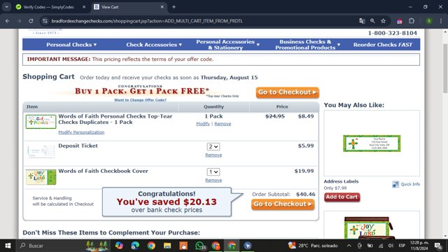 The Bradford Exchange Checks checkout page showing The Bradford Exchange Checks promo code box | Screenshot taken by SimplyCodes community member on Aug 11, 2024