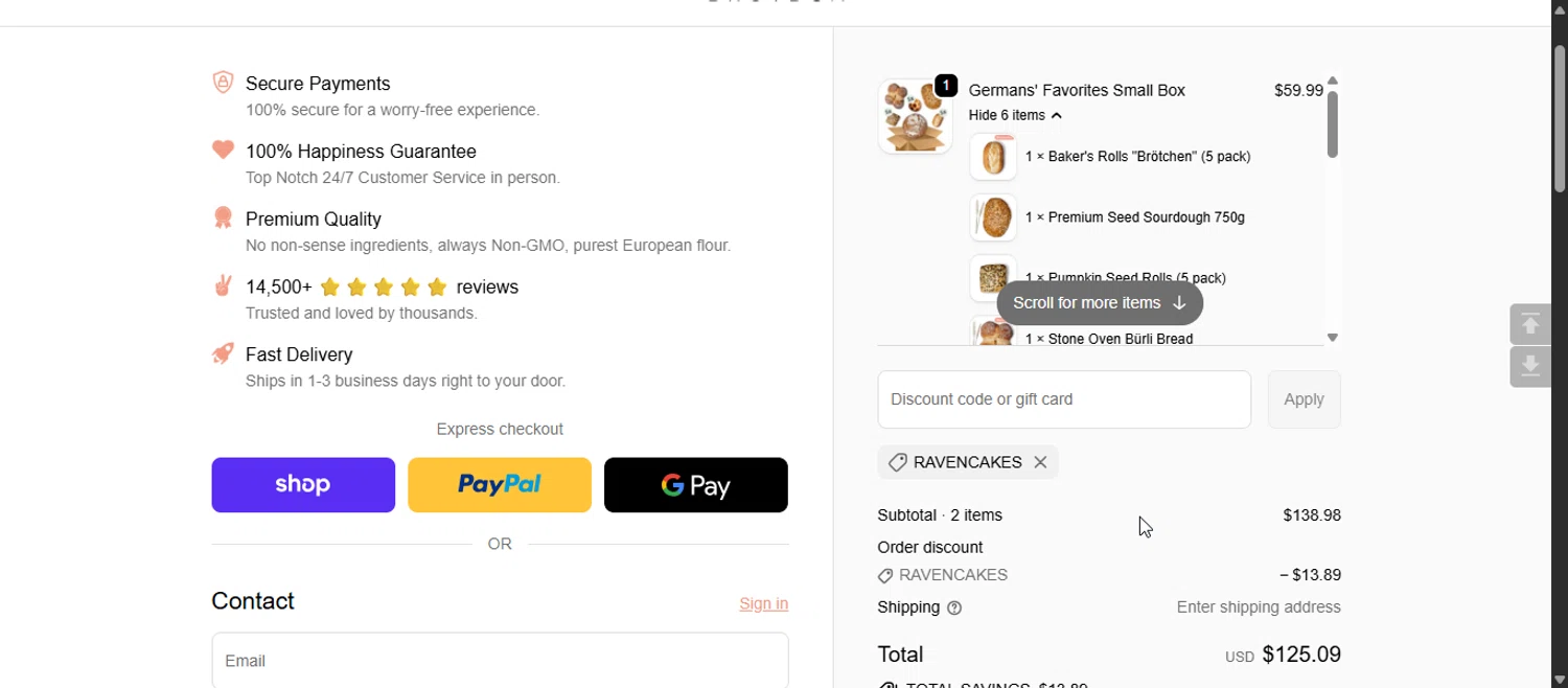 The Brot Box discount code screenshot showing code RAVENCAKES applied at The Brot Box checkout page. Uploaded by SimplyCodes community member 111111 on Oct 29, 2025