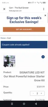 The Bud Grower coupon verification screenshot