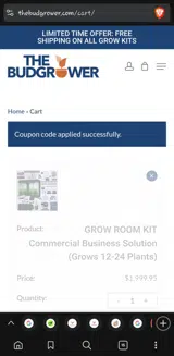 The Bud Grower coupon verification screenshot