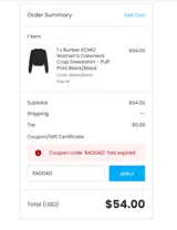 RADDAD coupon verification screenshot
