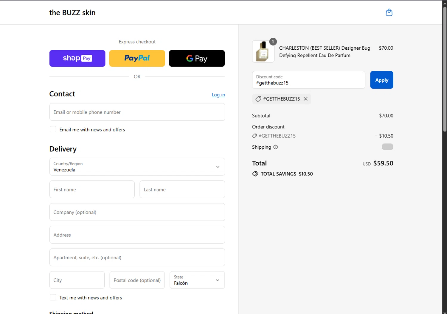 The Buzz promo code screenshot showing code #getthebuzz15 applied at The Buzz checkout page. Uploaded by SimplyCodes community member Carlosramirez09 on Aug 18, 2025