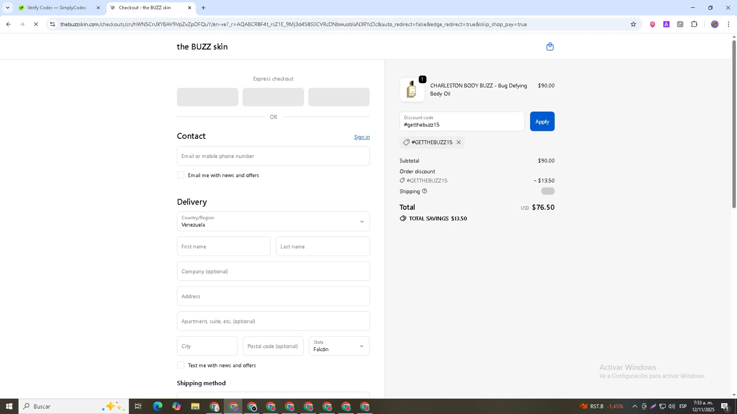 The Buzz promo code screenshot showing code #getthebuzz15 applied at The Buzz checkout page. Uploaded by SimplyCodes community member Papotico on Nov 12, 2025