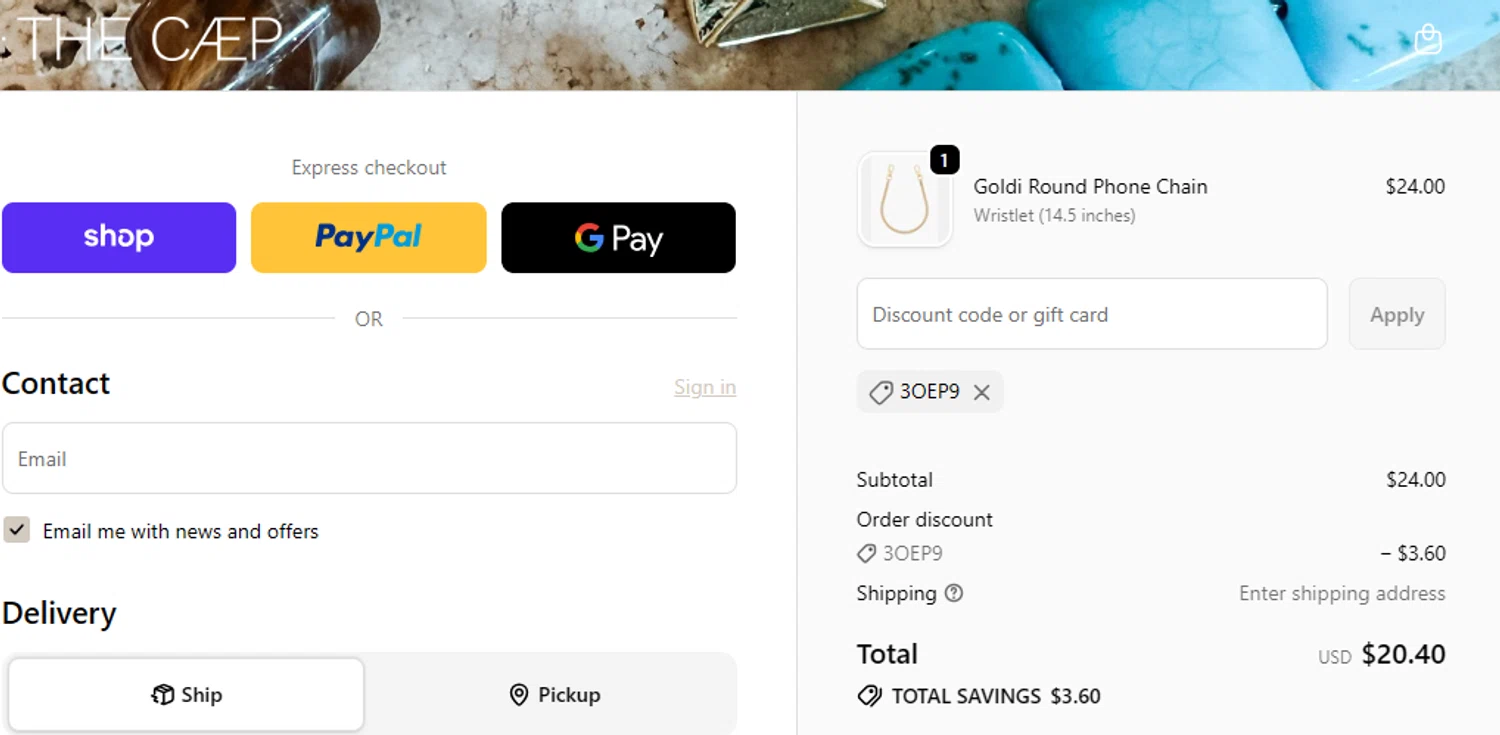 THE CÆP promo code screenshot showing code 3OEP9 applied at THE CÆP checkout page. Uploaded by SimplyCodes community member SilverMakeup on Jun 17, 2026