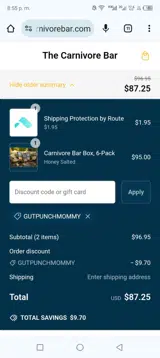 GUTPUNCHMOMMY coupon verification screenshot