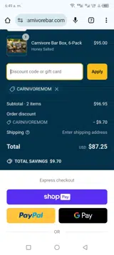 Carnivoremom coupon verification screenshot