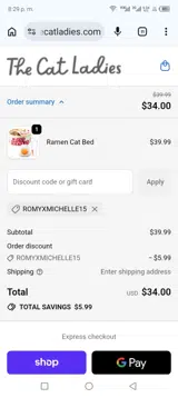 The Cat Ladies coupon verification screenshot