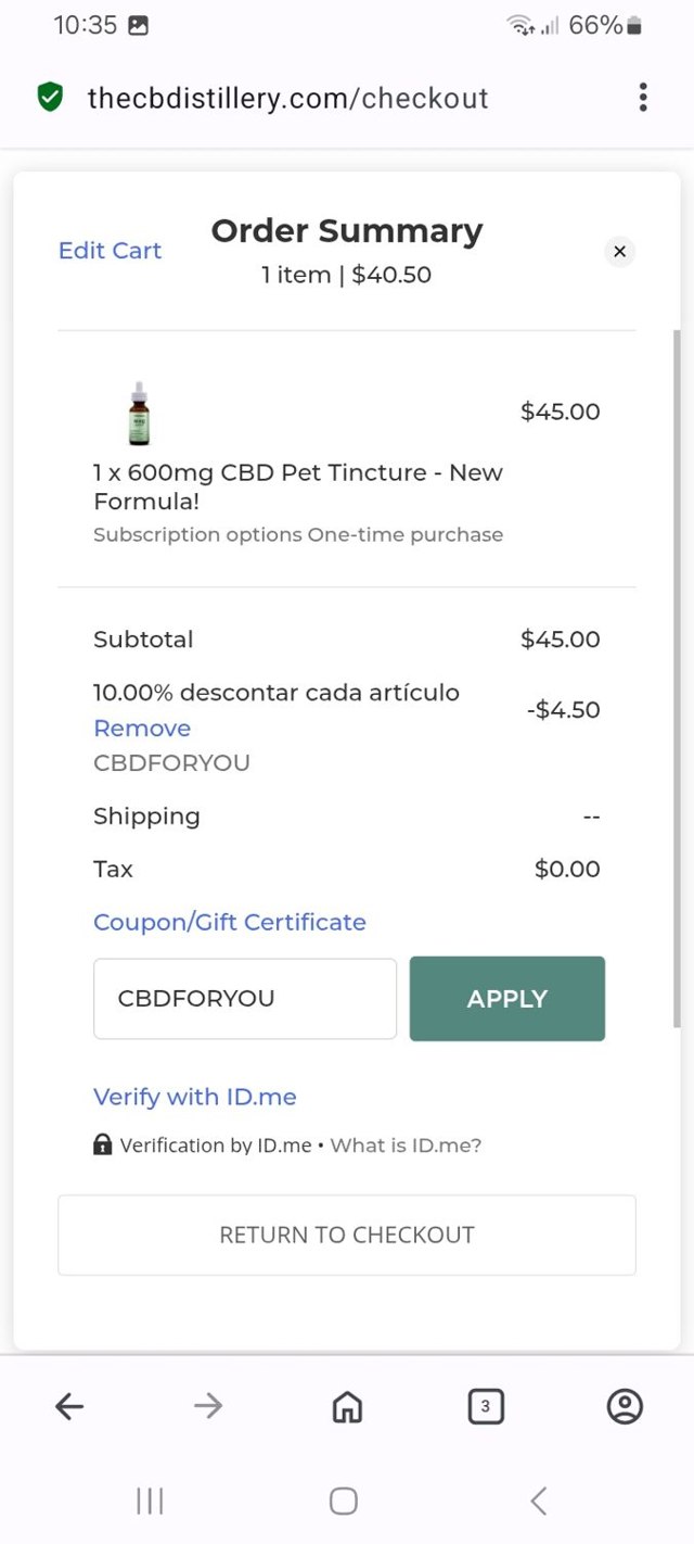CBDistillery checkout page showing CBDistillery coupon code box | Screenshot taken by SimplyCodes community member on Aug 11, 2025