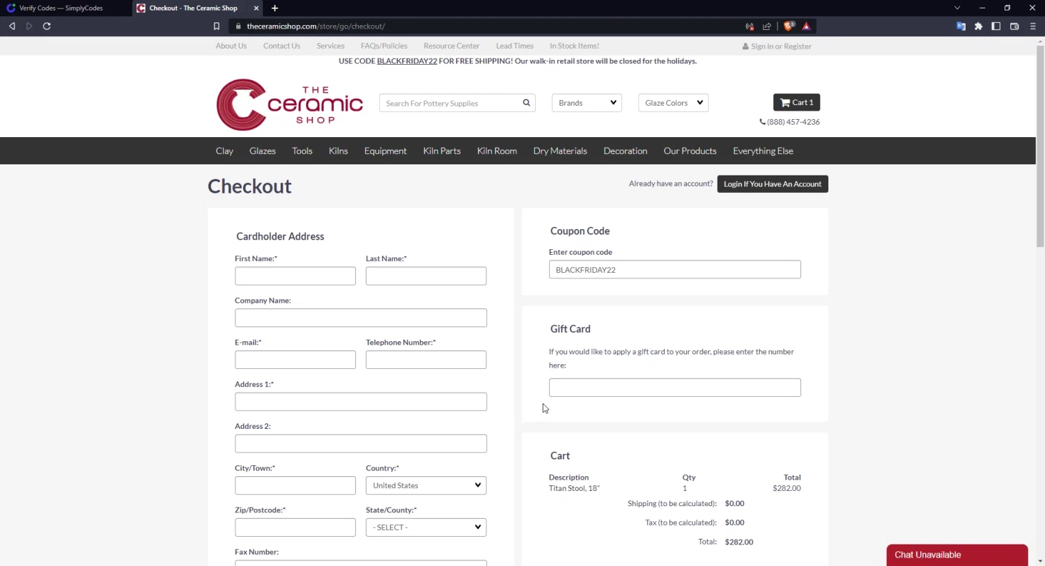 where to use The Ceramic Shop promo code box