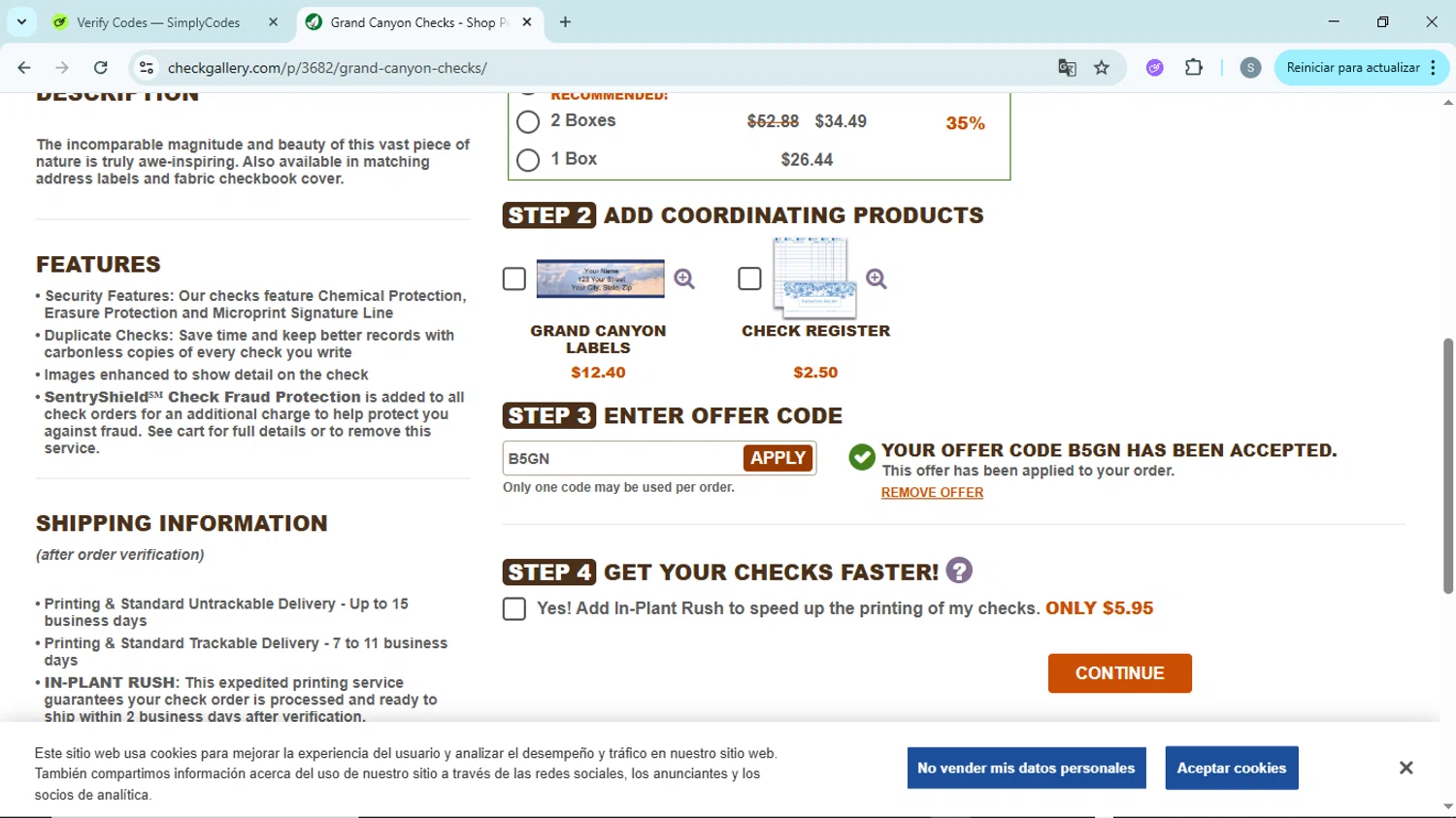 The Check Gallery promo code screenshot showing code B5GN applied at The Check Gallery checkout page. Uploaded by SimplyCodes community member EpicScholar6418 on Jun 15, 2025