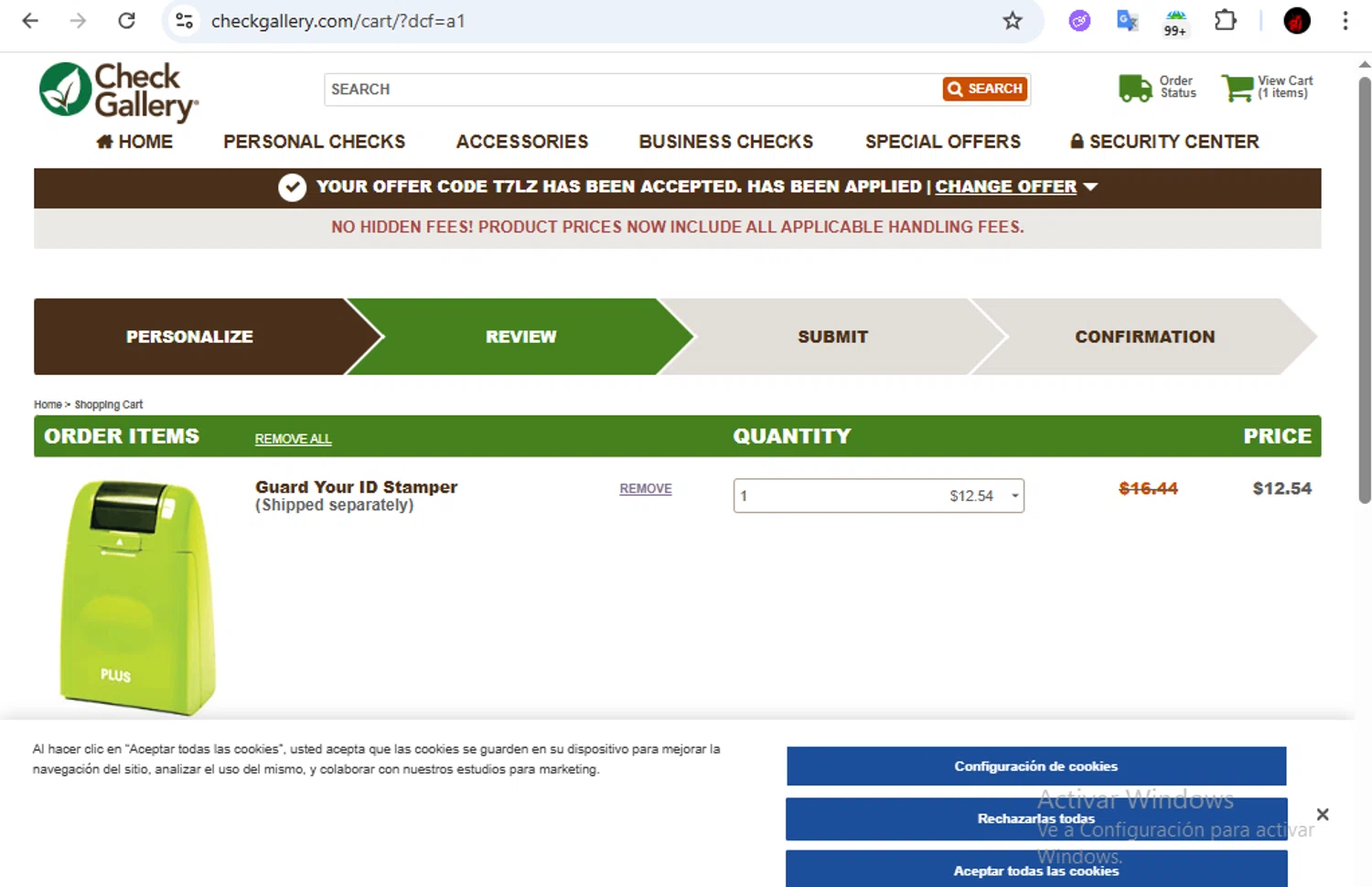 The Check Gallery checkout page showing The Check Gallery promo code box | Screenshot taken by SimplyCodes community member on Jul 23, 2025