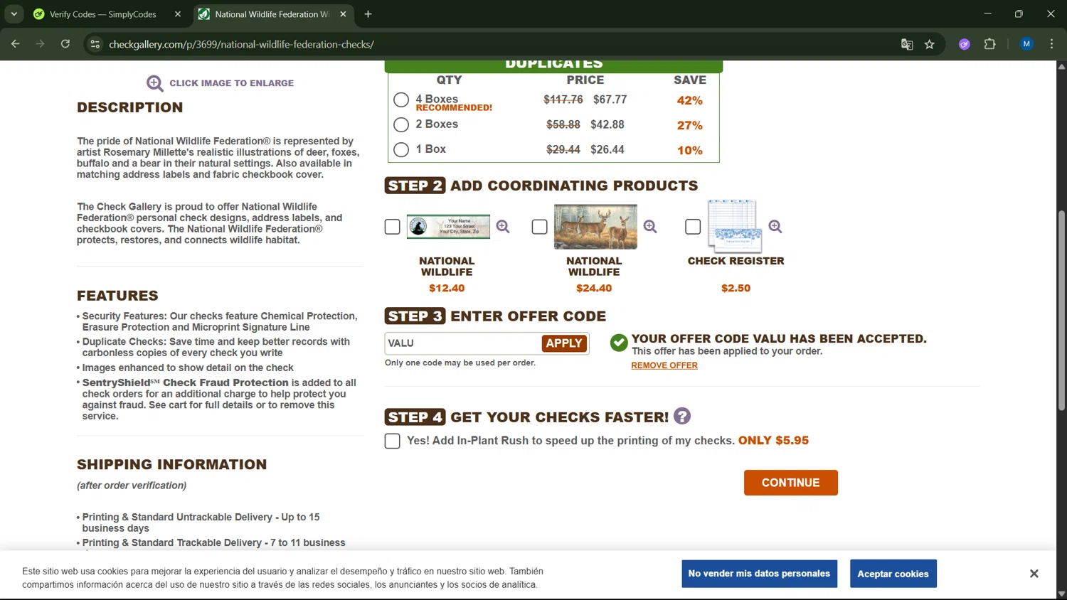 The Check Gallery promo code screenshot showing code VALU applied at The Check Gallery checkout page. Uploaded by SimplyCodes community member ScanNavigator5190 on Jun 15, 2025