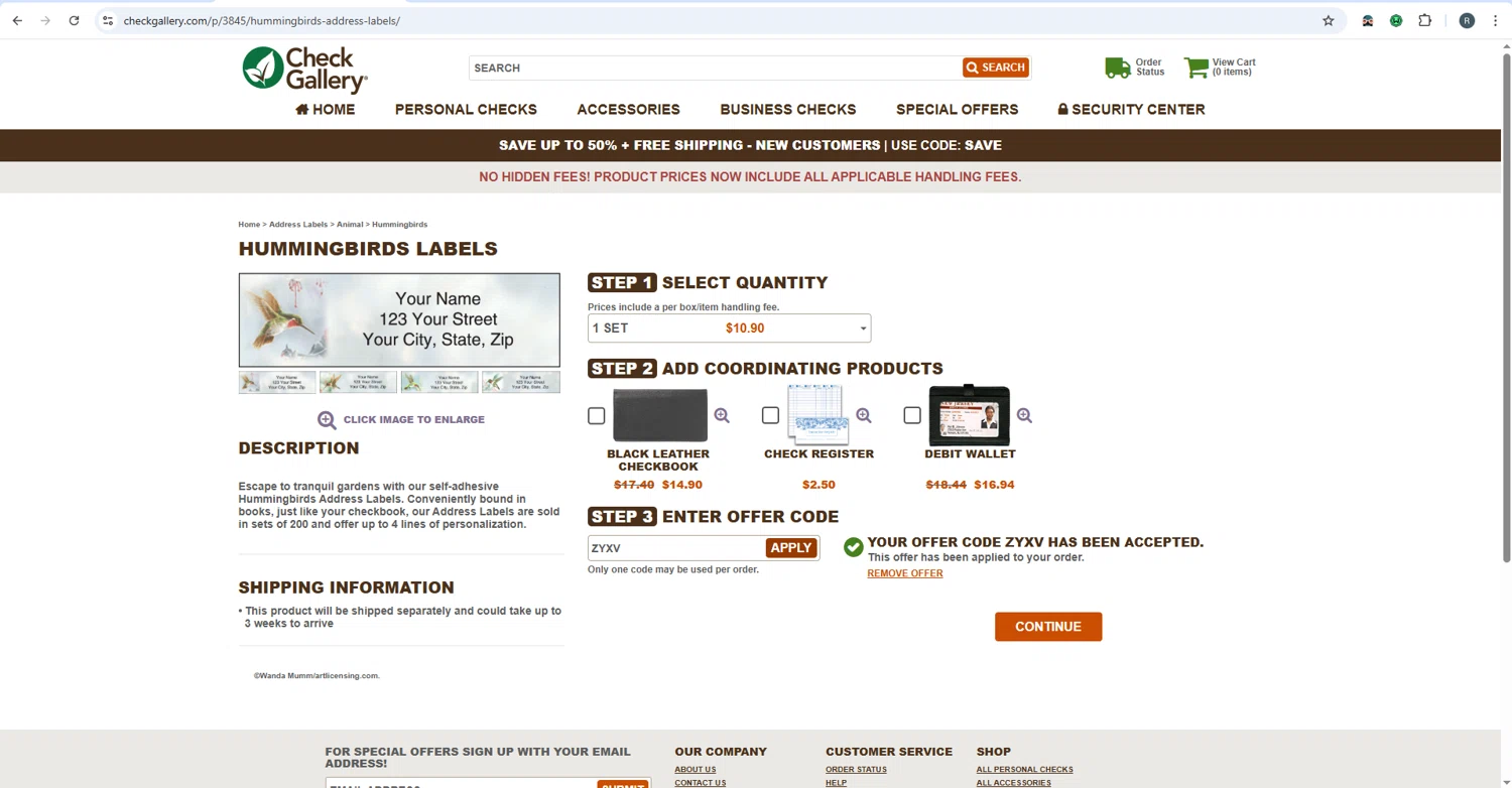 The Check Gallery promo code screenshot showing code ZYXV applied at The Check Gallery checkout page. Uploaded by SimplyCodes community member rafaelmarquez on Jun 8, 2025