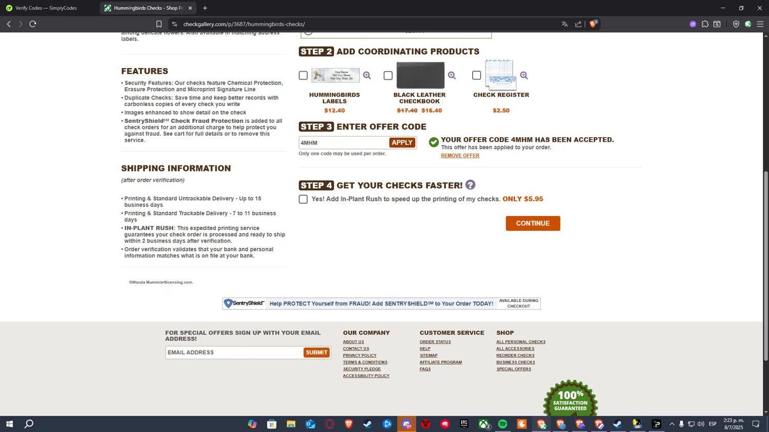 The Check Gallery checkout page showing The Check Gallery promo code box | Screenshot taken by SimplyCodes community member on Jul 8, 2025