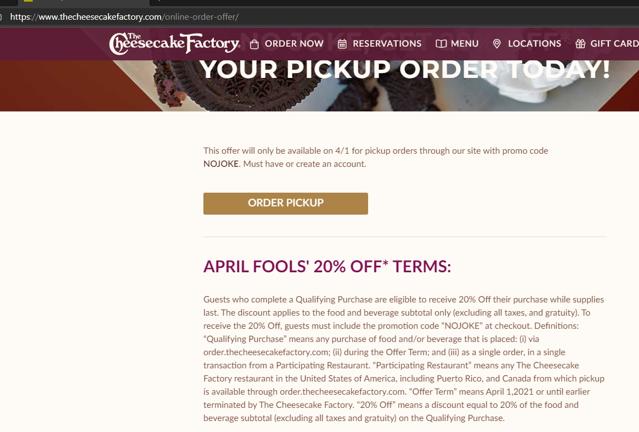 The Cheesecake Factory checkout page showing The Cheesecake Factory promo code box | Screenshot taken by SimplyCodes community member on May 11, 2021