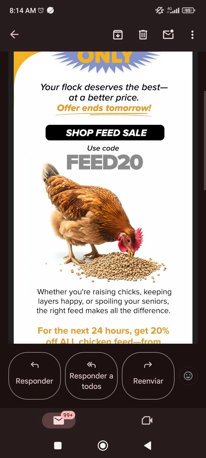 The Chicken Coop Company discount code screenshot showing code Feed20 applied at The Chicken Coop Company checkout page. Uploaded by SimplyCodes community member SaraiVillarroel on Jun 27, 2025