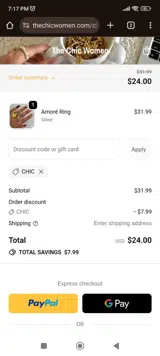 Chic coupon verification screenshot