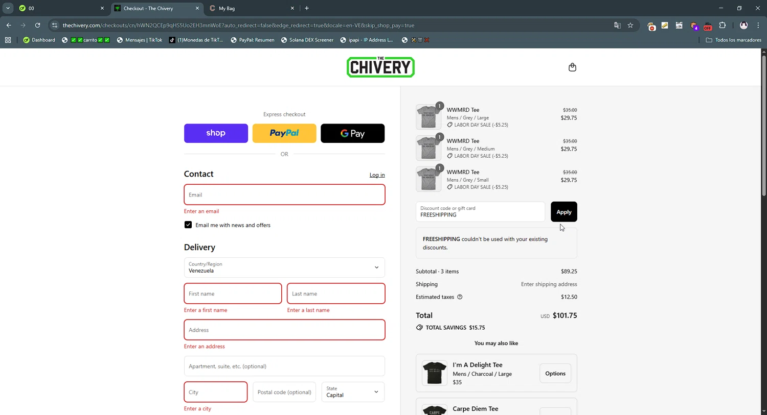 The Chivery promo code screenshot showing code FREESHIPPING applied at The Chivery checkout page. Uploaded by SimplyCodes community member gribethr on Aug 31, 2025