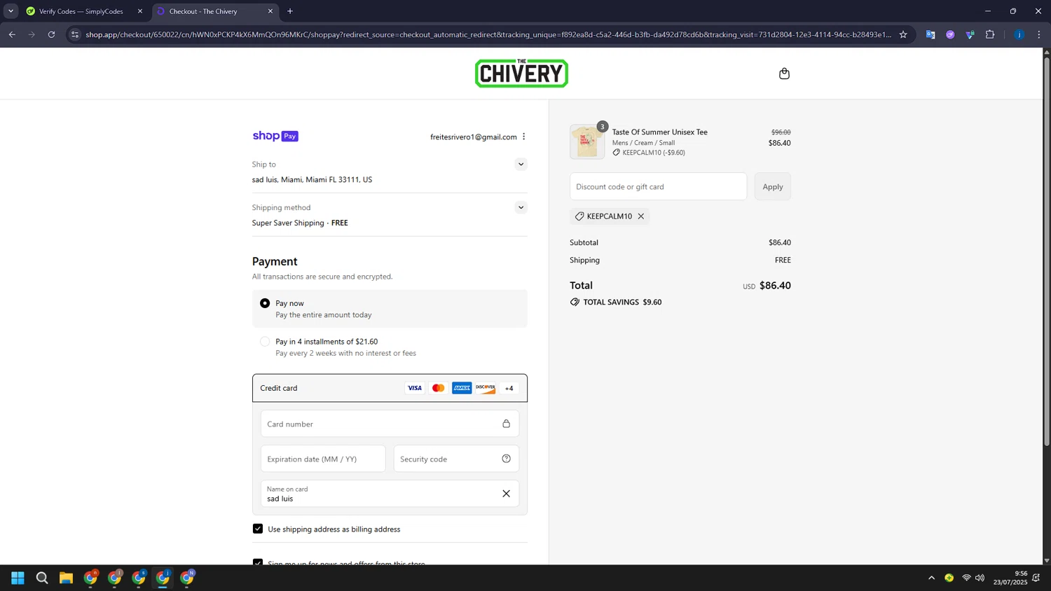 The Chivery promo code screenshot showing code KEEPCALM10 applied at The Chivery checkout page. Uploaded by SimplyCodes community member CashLegend3767 on Jul 23, 2025