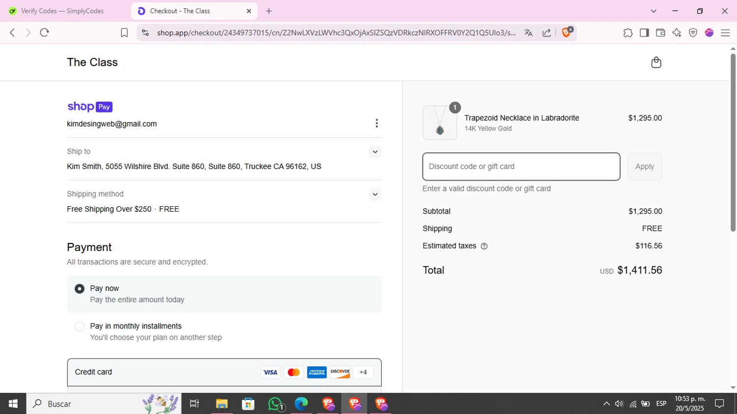The Class promo code screenshot showing code ARRIVEWITH40%OFF applied at The Class checkout page. Uploaded by SimplyCodes community member KimChrista_ on May 21, 2025