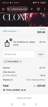 The CLONE coupon verification screenshot