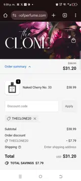 The CLONE coupon verification screenshot