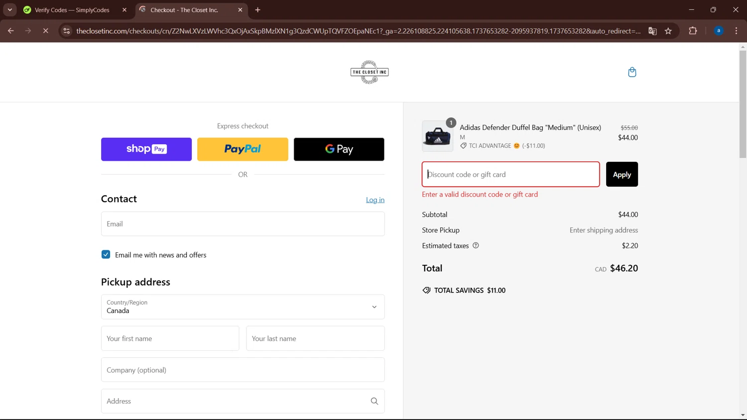 The Closet Inc promo code screenshot showing code SPECIALOFFERS applied at The Closet Inc checkout page. Uploaded by SimplyCodes community member WiseHero7115 on Jan 23, 2025