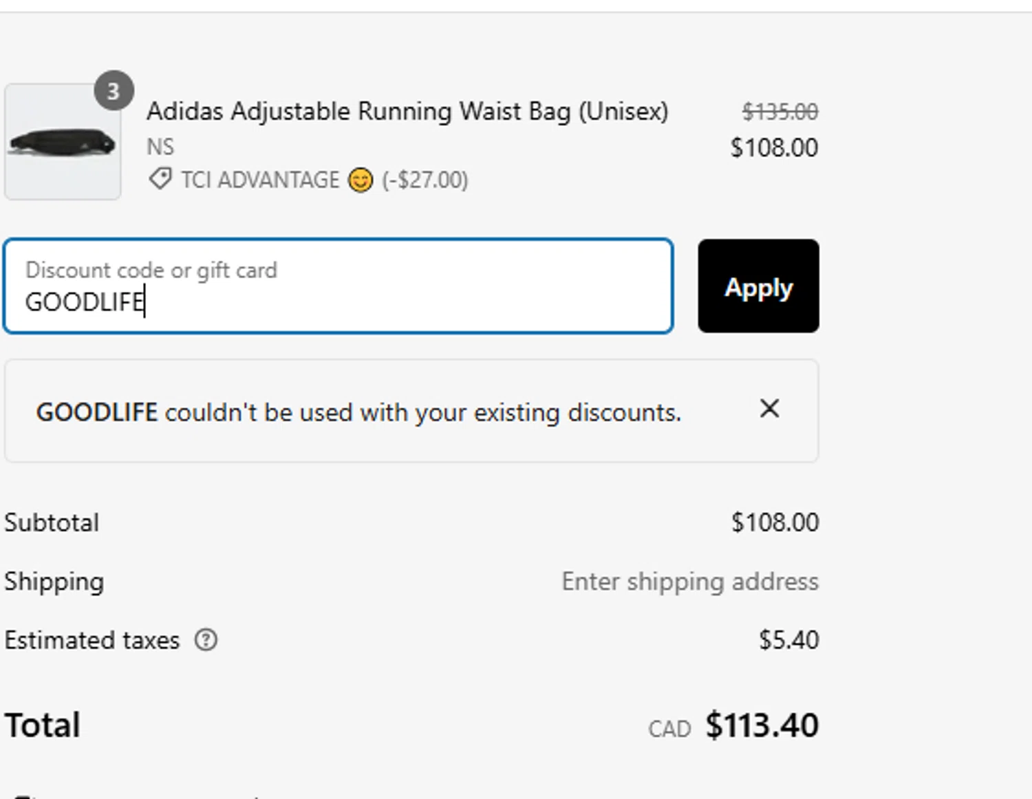 The Closet Inc checkout page showing The Closet Inc promo code box | Screenshot taken by SimplyCodes community member on Feb 4, 2025