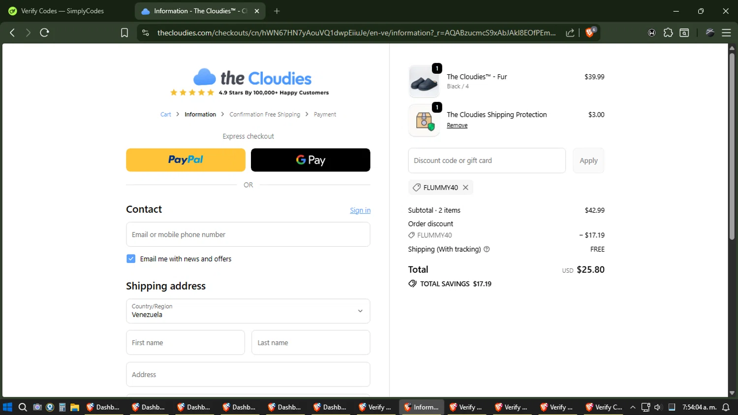 The Cloudies coupon code screenshot showing code FLUMMY40 applied at The Cloudies checkout page. Uploaded by SimplyCodes community member Phoenix on Dec 6, 2025