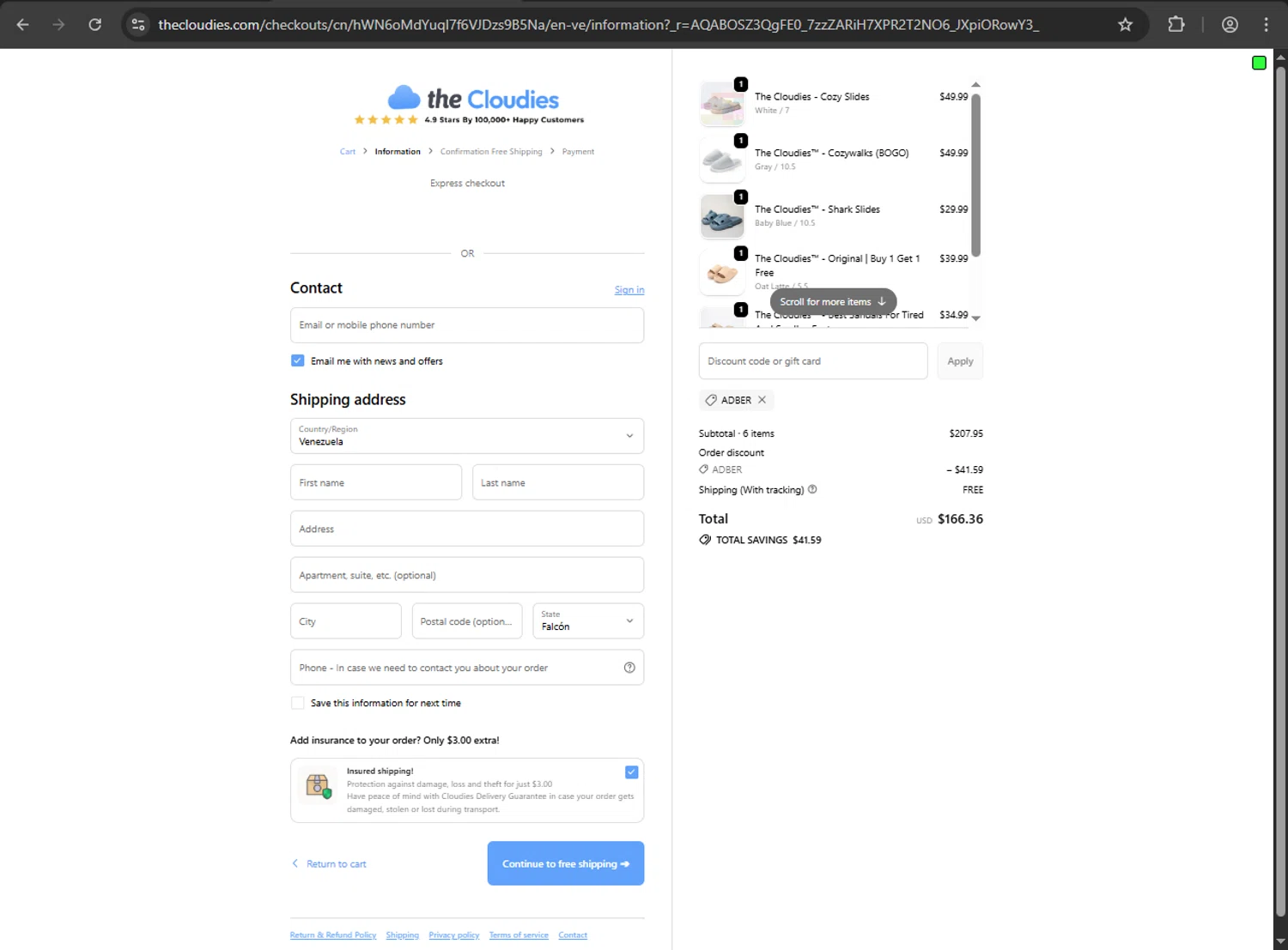 The Cloudies coupon code screenshot showing code ADBER applied at The Cloudies checkout page. Uploaded by SimplyCodes community member Niideamrk on Dec 24, 2025