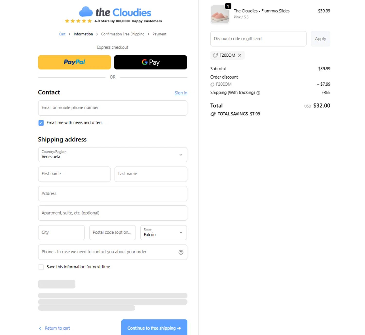 The Cloudies coupon code screenshot showing code F20EOM applied at The Cloudies checkout page. Uploaded by SimplyCodes community member Noah19 on Dec 29, 2025