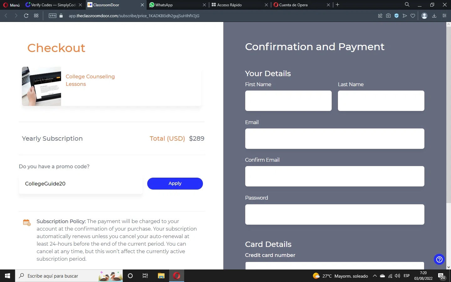 where to use The Classroom Door promo code box