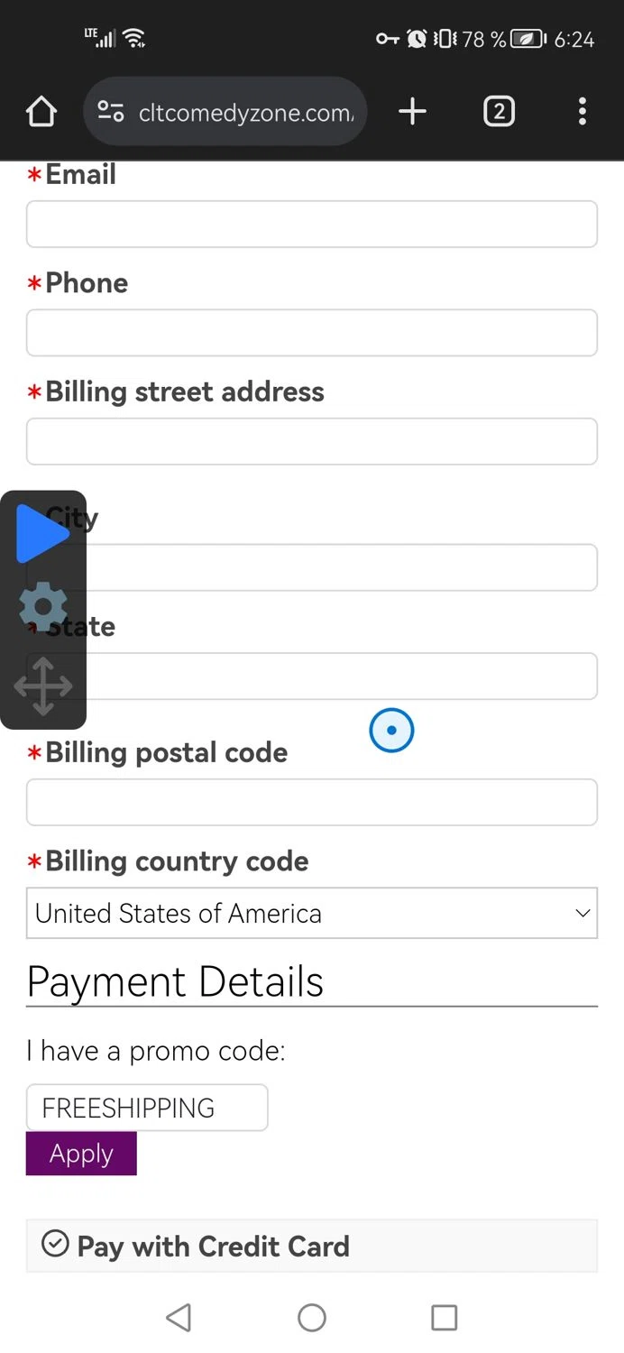 The Comedy Zone checkout page showing The Comedy Zone promo code box | Screenshot taken by SimplyCodes community member on Oct 14, 2024