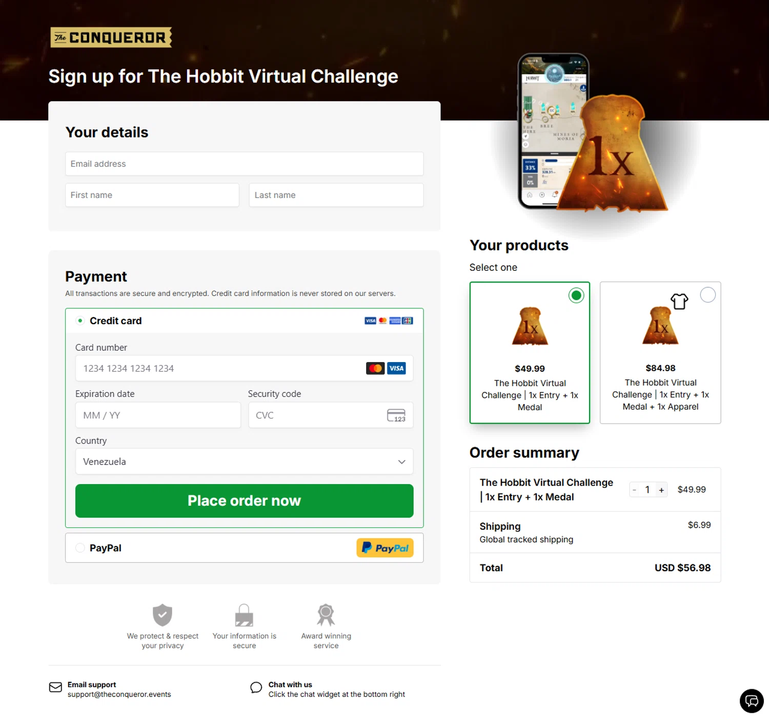 The Conqueror promo code screenshot showing code ROPA applied at The Conqueror checkout page. Uploaded by SimplyCodes community member Rossimar on Jan 22, 2026