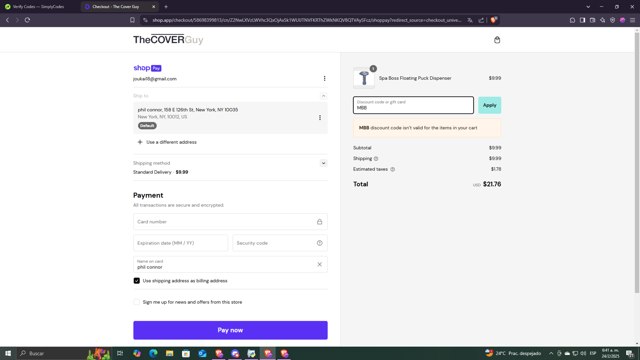 The Cover Guy checkout page showing The Cover Guy discount code box | Screenshot taken by SimplyCodes community member on Feb 24, 2025