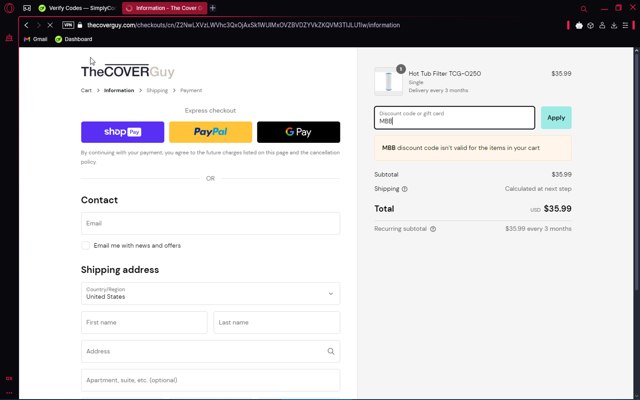 The Cover Guy checkout page showing The Cover Guy discount code box | Screenshot taken by SimplyCodes community member on Feb 24, 2025
