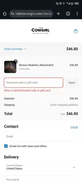 The Cowgirl coupon verification screenshot