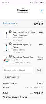 The Cowgirl coupon verification screenshot