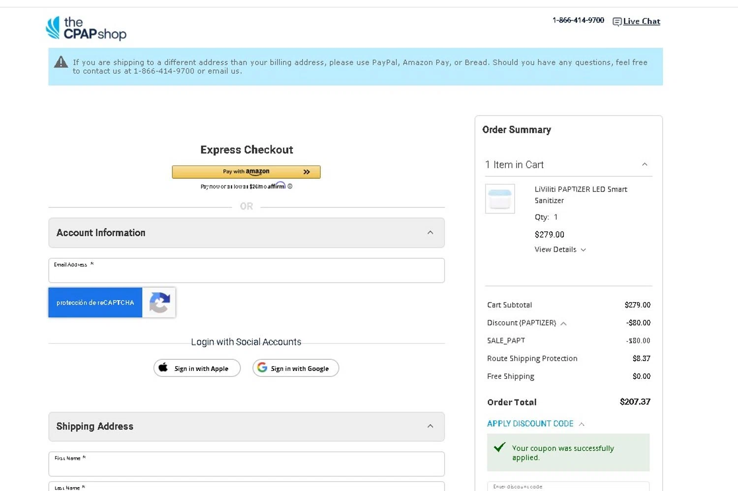 The CPAP Shop promo code screenshot showing code PAPTIZER applied at The CPAP Shop checkout page. Uploaded by SimplyCodes community member LAMINEJAMAL on Jun 21, 2026